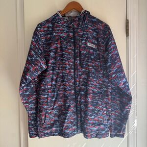 Columbia PFG Jacket XS Red Blue Pixelated Print Full Zip Hooded Coat